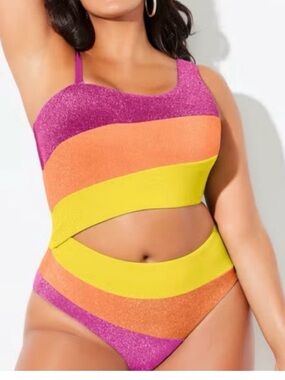 One Shoulder CutOut
Sparkle Colorblock One Piece 10 
Swimsuits For All